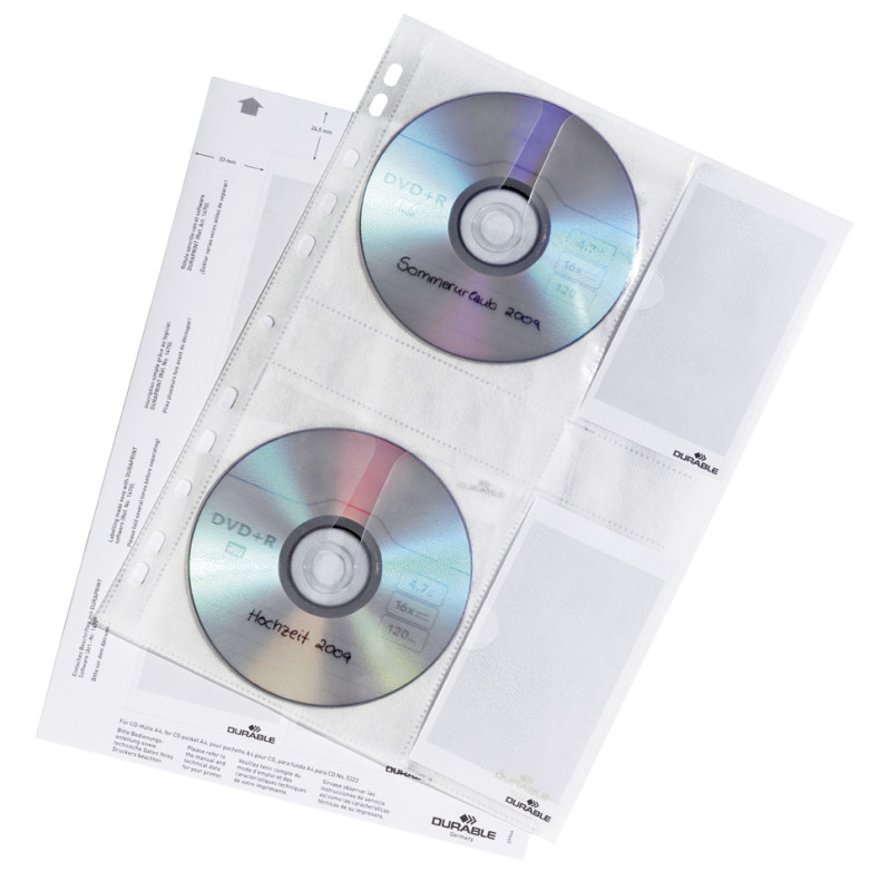 DURABLE Pochette CD-/DVD COVER S, pour 2 CD, PP,156 x 288 mm