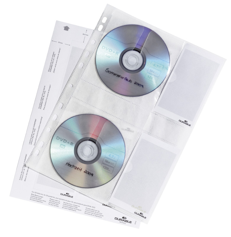 DURABLE Pochette CD/DVD COVER M, pour 4 CD, PP, format A4,