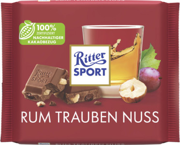 Ritter SPORT tablette de chocolat RHUM RAISIN NOISETTE, 100
