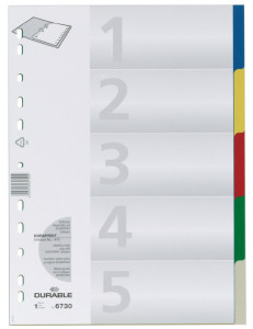 DURABLE Intercalaire plastique, format A4, PP, 5 positions