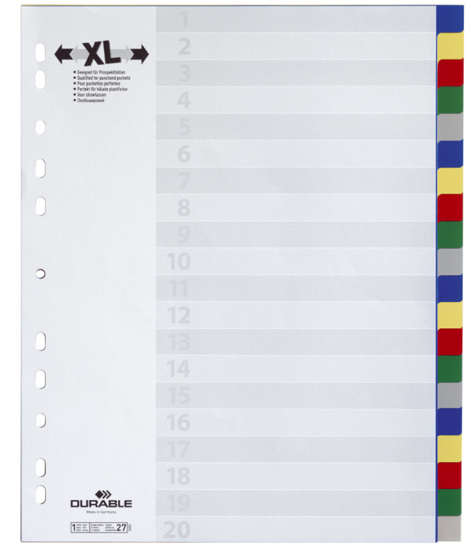 DURABLE intercalaire plastique, format A4, PP, 5 positions