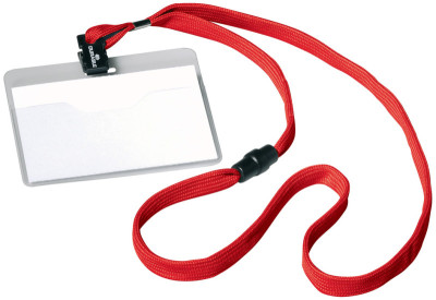DURABLE Badge, avec une bande textile, 90 x 60 mm, rouge