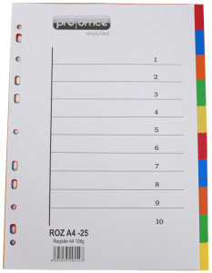 proOFFICE Intercalaire en plastique, uni, A4, 10 touches