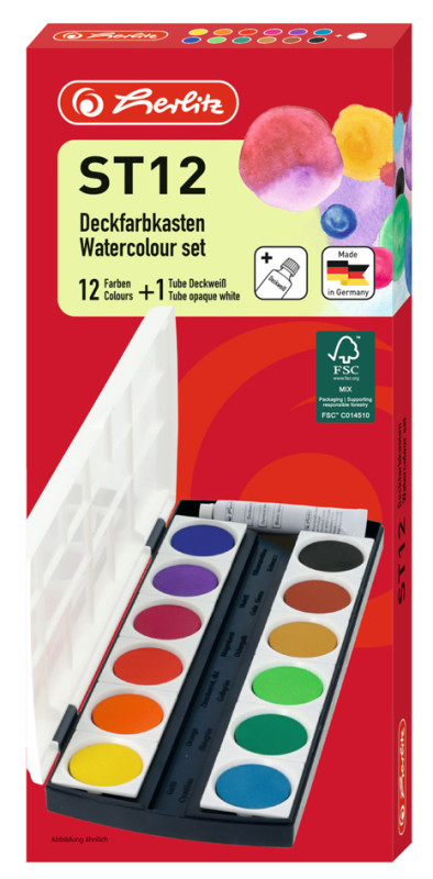 herlitz pastilles de gouaches ST24, 24 couleurs,en plastique