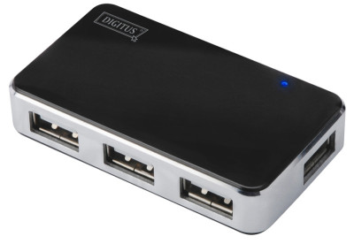 DIGITUS Mini hub USB 2.0, 4 ports, argenté, bloc d'alimenta-