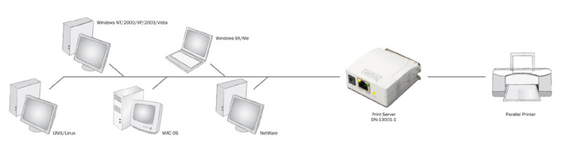 DIGITUS Serveur d'impression Fast Ethernet, parallèle, blanc