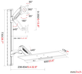 DIGITUS Bras pivotant pour moniteur LCD/LED, avec support