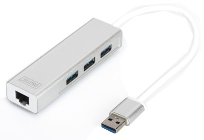 DIGITUS USB 3.0 Hub & Gigabit LAN Adapter, 3-Port