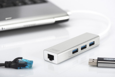 DIGITUS USB 3.0 Hub & Gigabit LAN Adapter, 3-Port