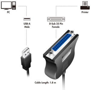 LogiLink Câble d'imprimante USB 1.1, Sub-D 25 broches, 1,8 m