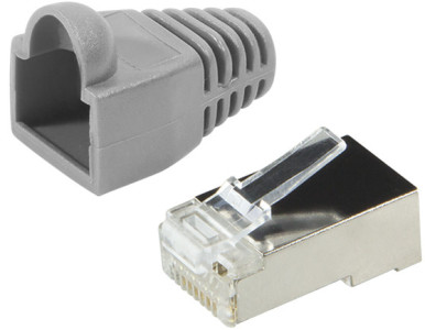 LogiLink Connecteur mâle RJ45, Cat.5e, gris, avec manchon de