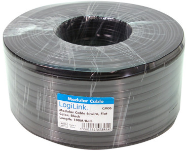LogiLink Câble téléphonique, 100 m, 6 fils, plat, blanc