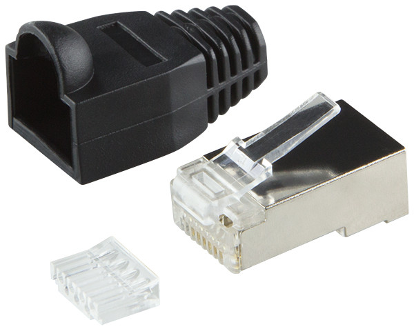 LogiLink MP0022 - 100 Connettori RJ45 Cat.6 Schermati Con Contatti Dorati, Ideali Per Cablaggio Rete, Colore Nero
