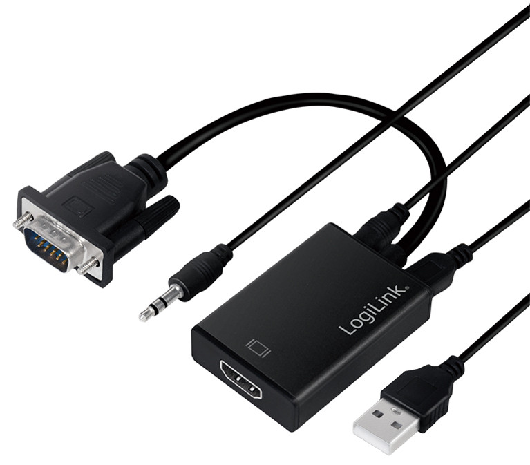 LogiLink Convertisseur VGA vers HDMI, 0,2 m, noir