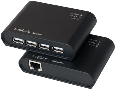 LogiLink Kit Extender USB 2.0, avec hub USB 4 ports