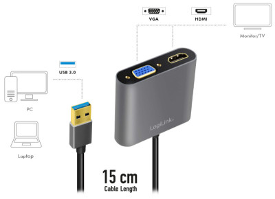 LogiLink Carte graphique USB 3.0 - HDMI/VGA, noir