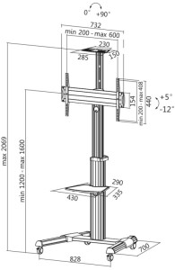 LogiLink meuble TV, rotation et inclinable, pour 96,98 à 177,8 cm