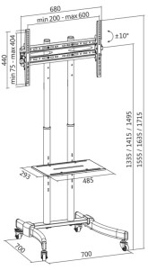 LogiLink meuble TV, pivotant, pour 96,98 à 177,8 cm