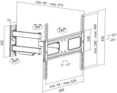 LogiLink Support mural pour TV Full Motion, pour 96,98 -