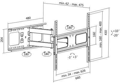 LogiLink Support mural pour TV Full Motion, pour 96,98 -