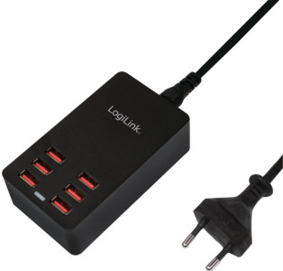 LogiLink boîtier de chargement USB, 6 ports, 32 Watt, noir