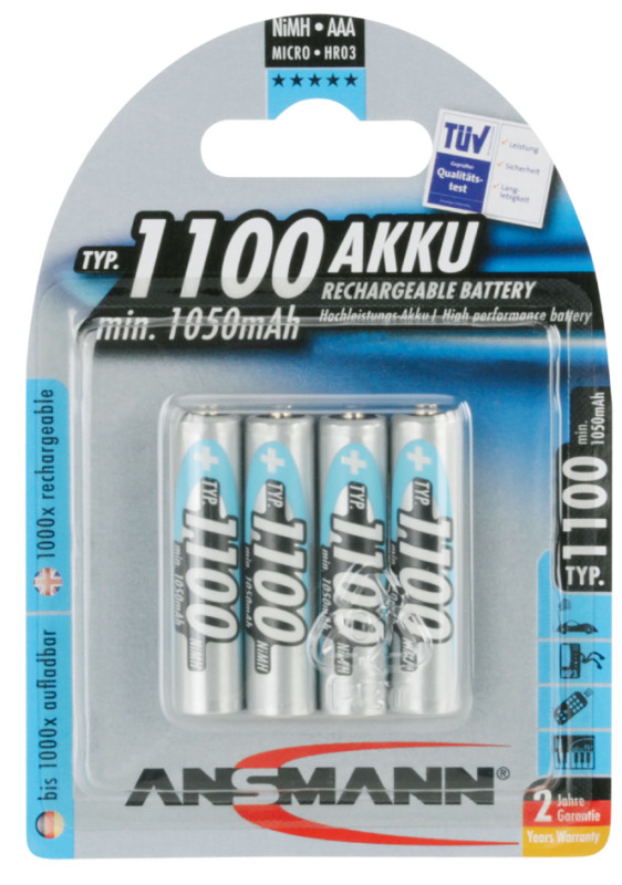 ANSMANN Pile NiMH Premium, Micro AAA, 1.000mAh, blister de 4