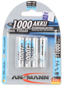 ANSMANN Pile NiMH Premium, Micro AAA, 1.000mAh, blister de 2