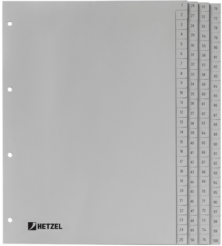 HETZEL Intercalaires numériques en plastique, 1-100, A4