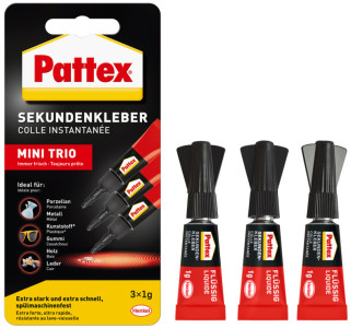 Pattex Colle instantanée MINI TRIO, 3 tubes de 1 g,