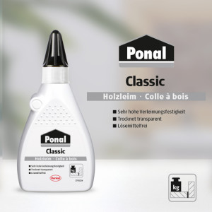 Ponal Colle à bois Classic, sans solvant, flacon de 120 g,