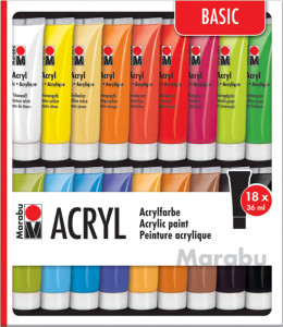 Marabu Kit de peinture acrylique, 18 x 36 ml, couleurs
