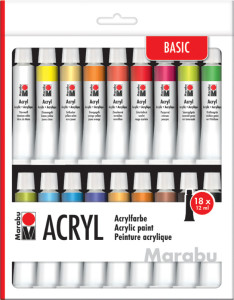 Marabu Kit de peinture acrylique, 18 x 36 ml, couleurs