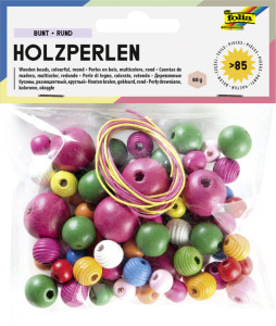 folia perles en bois, rond, tailles et couleurs assorties