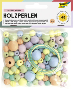 folia perles en bois, rond, tailles et couleurs assorties
