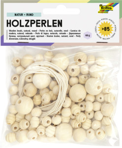 folia perles en bois, rond, tailles et couleurs assorties