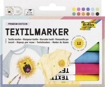 folia marqueur pour textiles, set de 6, couleurs assorties