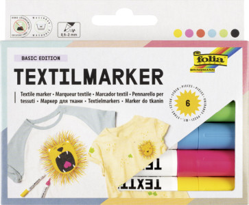 folia marqueur pour textiles, set de 12, couleurs assorties