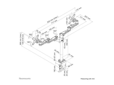 NewStar : LCD MONITOR ARM 5 MOVEMENTS SILVER LENGTE 500MM