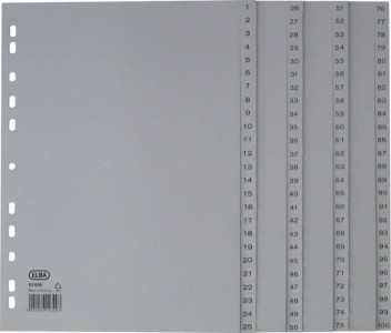 ELBA intercalaires en plastique, 1-100, A4, gris, 100 pièces