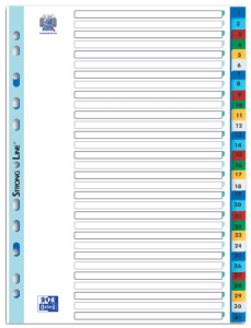 ELBA intercalaire en plastique, chiffres, A4+, en couleur