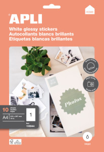 agipa Etiquettes photo brillantes, 210 x 297 mm, blanc