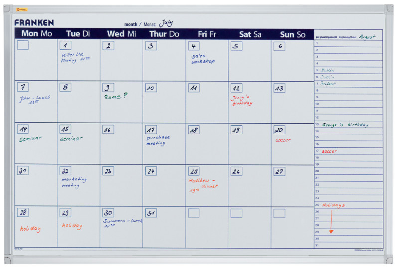 Calendrier Hebdomadaire Magnétique, Format A3, Tableau Blanc