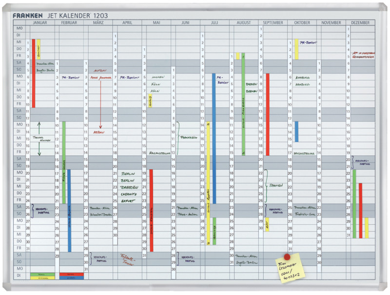 Tableau de plannification annuelle 12 mois - tableau blanc magnétique