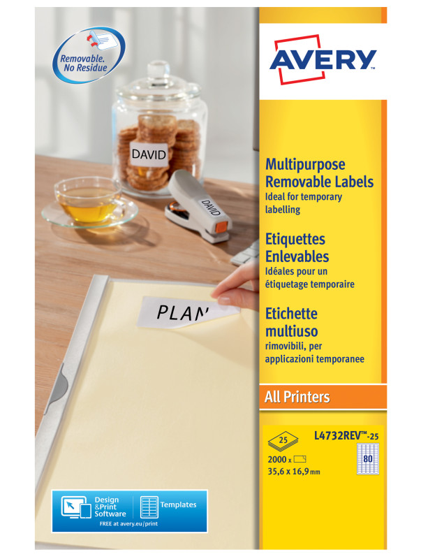 AVERY Étiquettes multi-usages enlevables, 210 x 297 mm