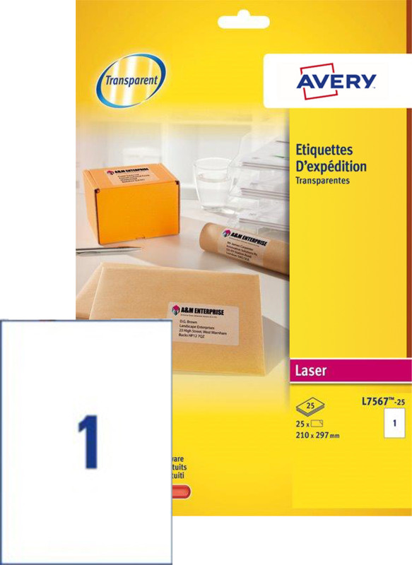 AVERY Étiquettes d'expédition transparentes, 99,1 x 67,7 mm