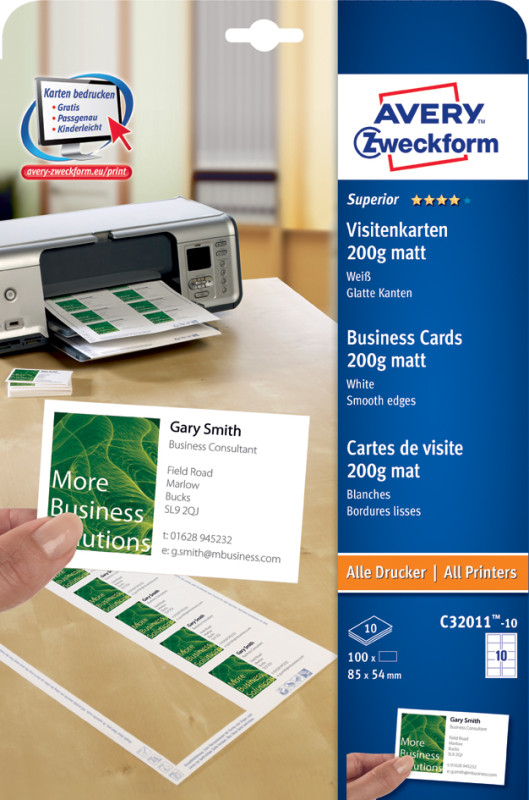 AVERY Zweckform Cartes de visites Quick & Clean, blanc