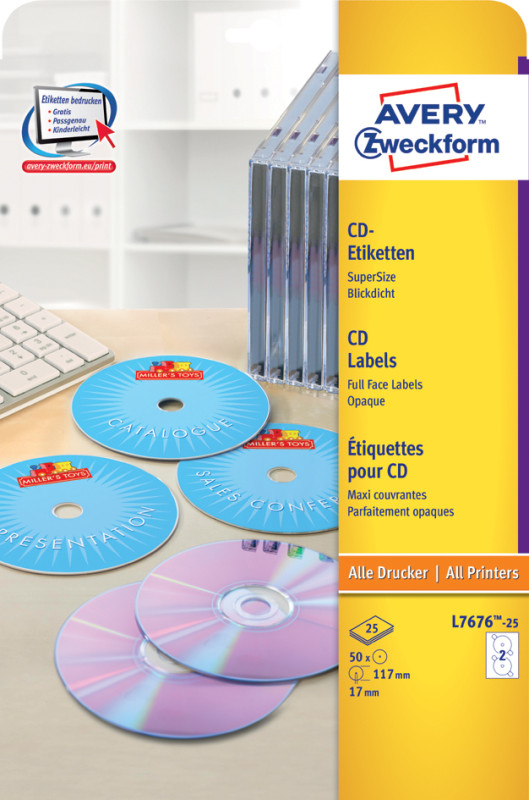 AVERY Zweckform étiquettes CD/DVD SuperSize, blanches, mates