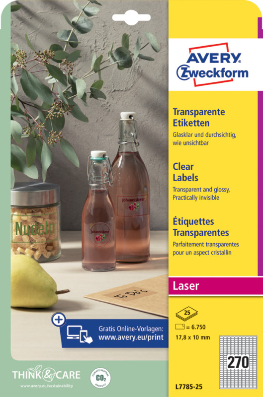 AVERY Zweckform Etiquettes Crystal Clear, 210 x 297 mm