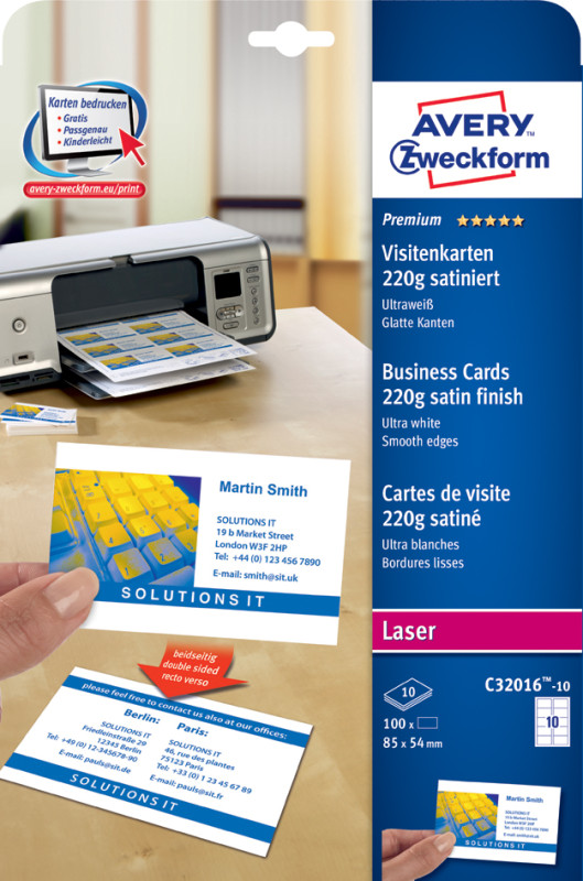 AVERY Zweckform Quick & Clean cartes de visite, satinées