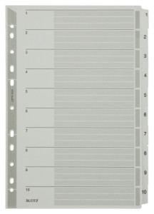 LEITZ Répertoire en carton mylar, chiffres, A4, 1-12, gris,